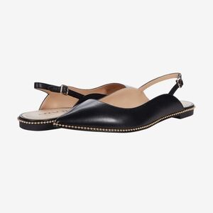 Coach Black Leather Pointed Slingback Flats with Gold Bead Trim